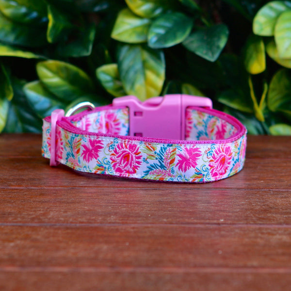 Pink Floral Dog Collar: XS-L