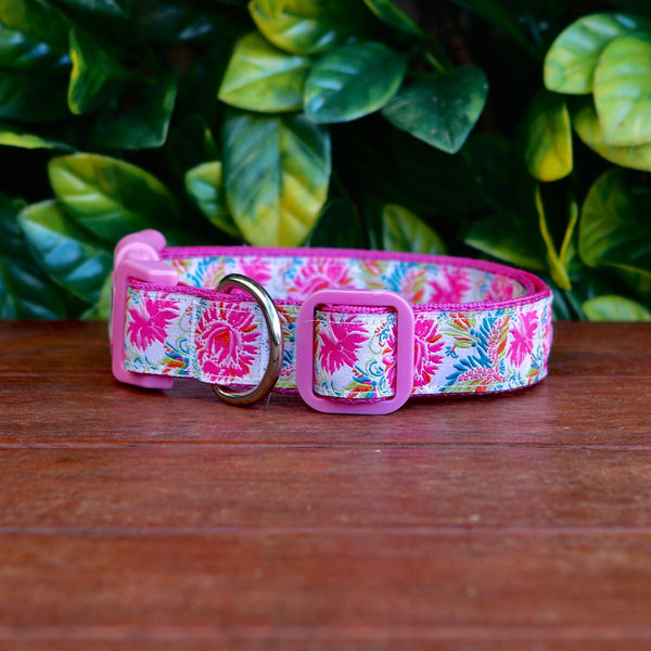 Pink Floral Dog Collar / XS - L
