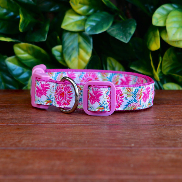 Pink Floral Dog Collar: XS-L