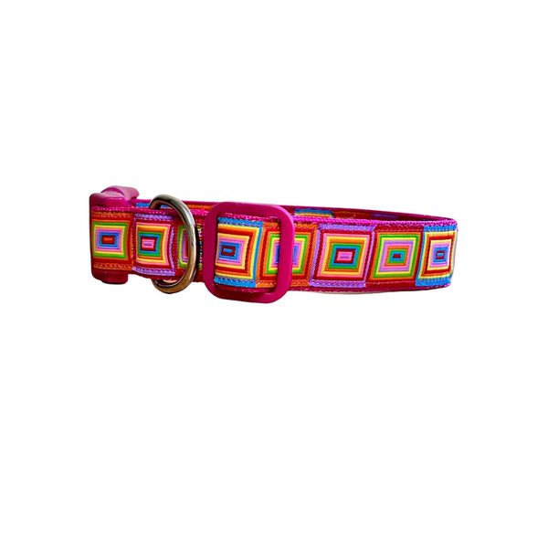 Rainbow Squares Dog Collar: XS-L