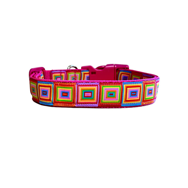 Rainbow Squares Dog Collar: XS-L