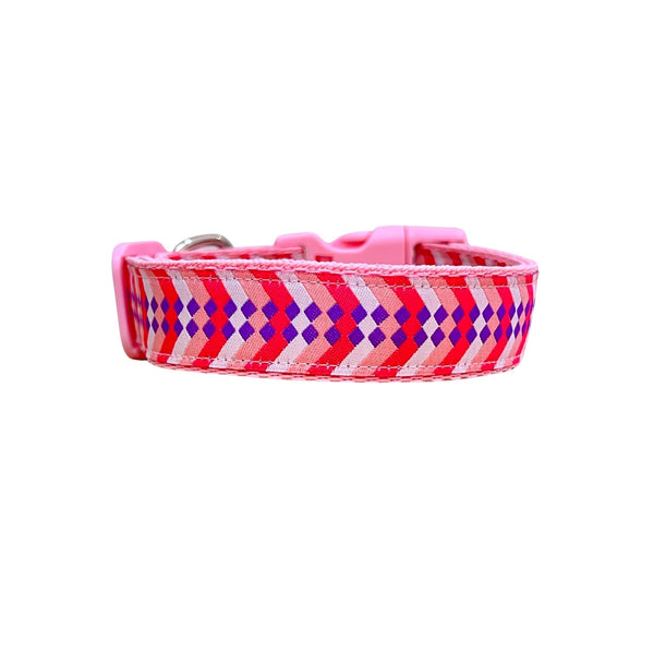 Diamond Chevron Dog Collar / Pink / Blue / XS - L