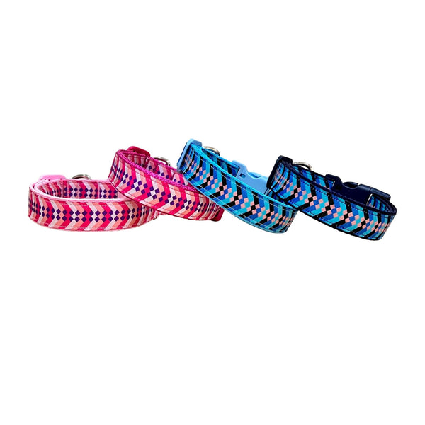 Diamond Chevron Dog Collar / Pink / Blue / XS - L