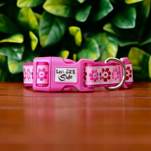Pink Flower Dog Collar / S - L