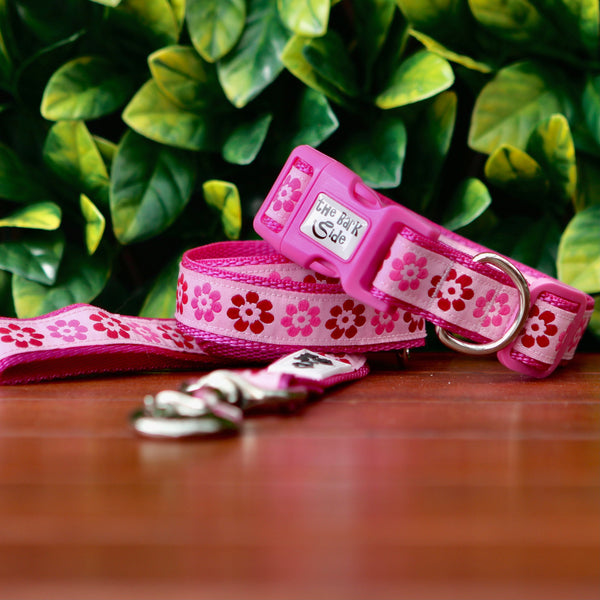 Pink Flower Dog Collar / S - L