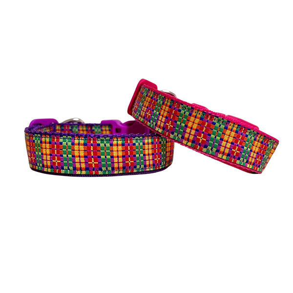 Rainbow Plaid Dog Collar / Tartan / S - L