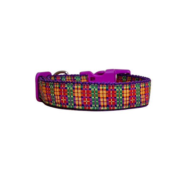 Rainbow Plaid Dog Collar / Tartan / S - L